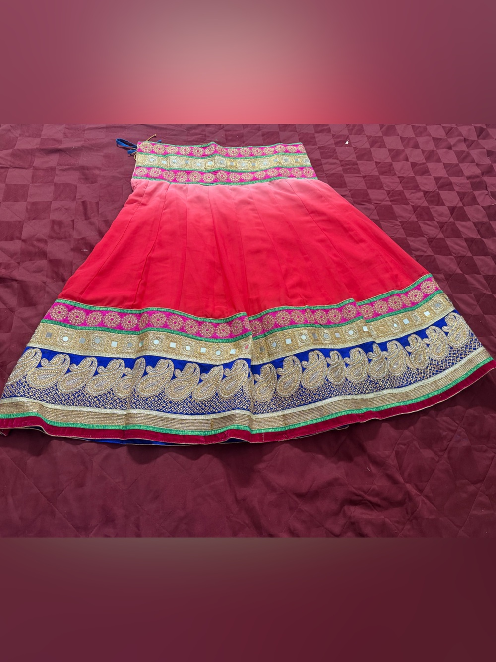 Traditional Red Embellished Women's Skirt